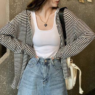 Striped Hooded Button Jacket Jacket - Stripe - Black & White - One Size