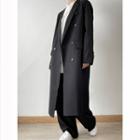 Notch Lapel Double-breasted Midi Coat Black - One Size