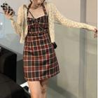 Halter Plaid Mini A-line Dress / Cardigan