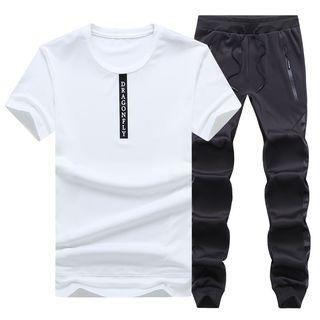Set: Lettering Short Sleeve T-shirt + Drawsting Jogger Pants