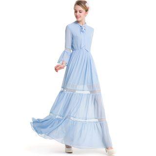 3/4-sleeve Chiffon Tiered Dress