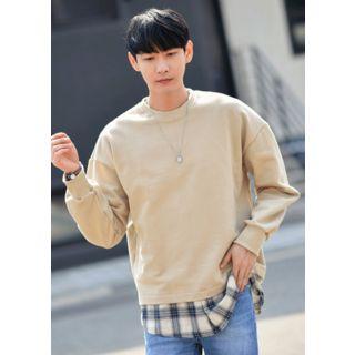 Slit-back Check-layered Sweatshirt