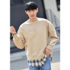 Slit-back Check-layered Sweatshirt