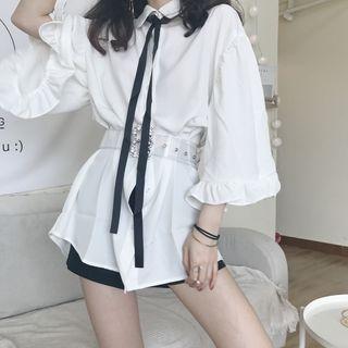 Bell-sleeved Long Blouse White - One Size