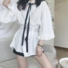Bell-sleeved Long Blouse White - One Size