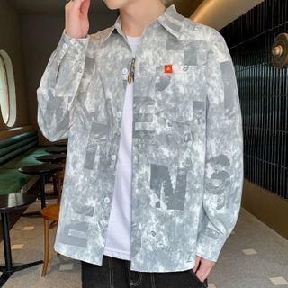Lettering Tie-dyed Shirt Jacket