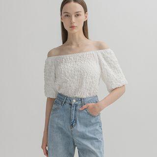 Off-shoulder Embossed Crop Top