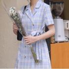 Double-breasted Tie-waist Plaid A-line Dress