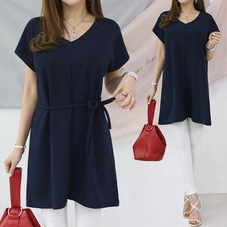 Cap-sleeve Long T-op With Cord