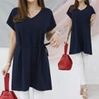 Cap-sleeve Long T-op With Cord