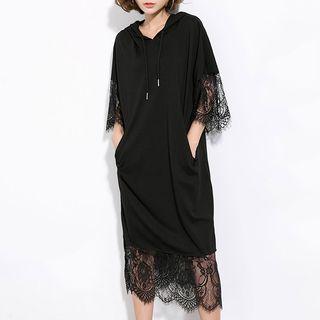 Lace Panel Hoodie Dress