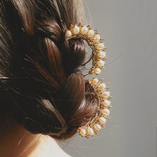 Freshwater Pearl Hair Comb 1pc - Gold & White - One Size