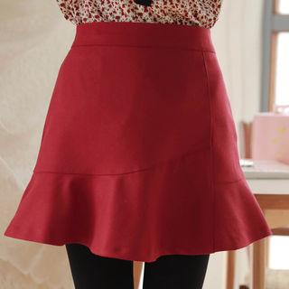 Seam-trim Ruffle-hem Miniskirt
