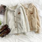 Long-sleeve Bear Embroidered Fleece Hooded Jacket