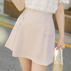Inset-shorts Faux-pearl Buttoned Miniskirt