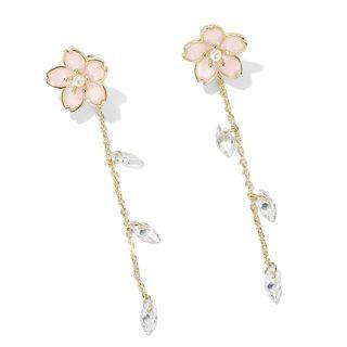 Sakura Rhinestone Alloy Dangle Earring 1 Pair - Light Pink & Gold - One Size