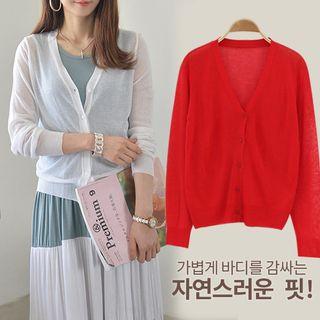 Plain V-neck Sheer Cardigan