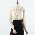 Contrast Trim Shirt / High Waist Midi A-line Skirt