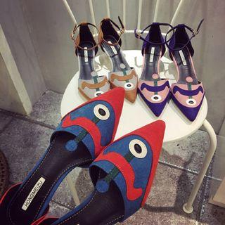 Applique Pointed Heel Sandals