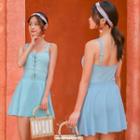 Set: Lace-up Front Swimsuit + Cover Up Skirt