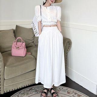 Puff-sleeve Lace Trim Cropped Blouse / Maxi A-line Skirt