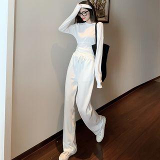 Long-sleeve Plain T-shirt / Wide Pants