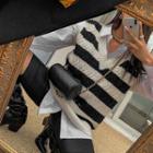 V-neck Stripe Knit Vest Ivory - One Size