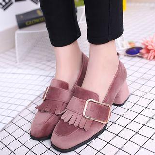 Buckled Fringed Chunky-heel Loafers