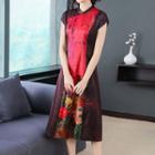 Traditional Chinese Short-sleeve Printed Midi A-line Dress