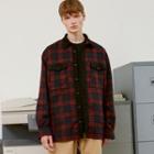 [r:lol] Couple Corduroy-panel Plaid Shirt Red - One Size