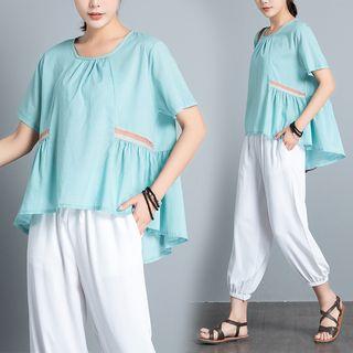 Set: Short-sleeve Linen Top + Harem Pants