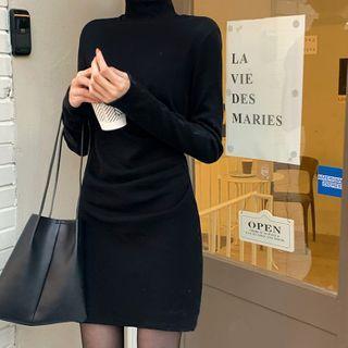 Long Sleeve Mock Neck Plain Dress