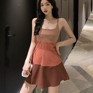 Color Block Spaghetti-strap A-line Mini Dress