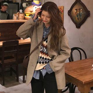 Single-breasted Wool Coat As Shown In Figure - One Size