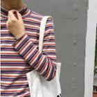 Striped Mock Neck Long-sleeve T-shirt
