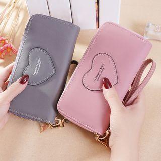 Lettering Heart Faux Leather Long Wallet