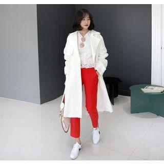 Double-breasted Linen Trench Coat With Sash