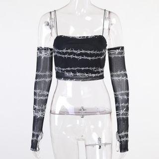 Set: Print Camisole Top + Oversleeves