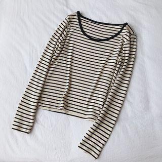 Stripe Knit Top Stripes - Beige & Black - One Size