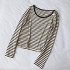 Stripe Knit Top Stripes - Beige & Black - One Size