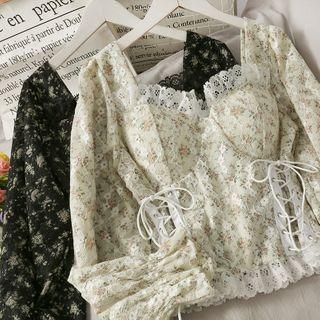 Lace-trim Corset Crop Blouse