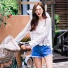 Round-neck Open-knit Top Ivory - One Size
