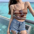Color-block Sleeveless Knit Cropped Top As Figure - One Size