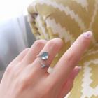 925 Sterling Silver Bead & Mermaid Tail Open Ring Aqua Green Bead - Silver - One Size