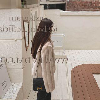 Collared Faux-fur Jacket Light Beige - One Size