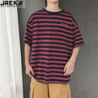 Loose-fit Embroidered Striped T-shirt