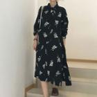 Floral Long-sleeve Dress Black - One Size