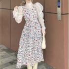 Puff-sleeve Top / Sleeveless Floral Print Dress