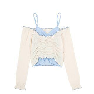 Set: Off-shoulder Shirred Top + Camisole Top