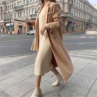 Single-breasted Flap-front Coat Beige - One Size
